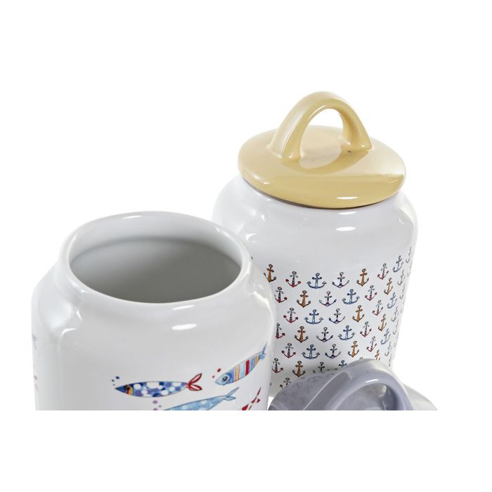 DKD Home Decor Bote de Gres Colección Costa Peces Mediterráneo Multicolor Blanco 11x11x16 cm, apto microondas y lavavajillas (4 Uds.) 2 DKD Home Decor Bote de Gres Colección Costa Peces Mediterráneo Multicolor Blanco 11x11x16 cm, apto microondas y lavavajillas (4 Uds.) 2