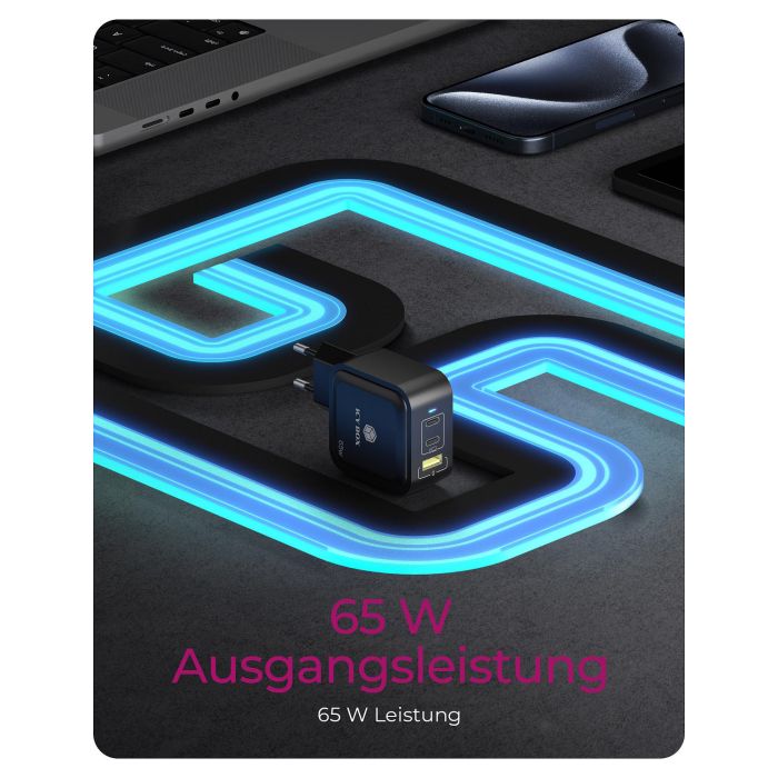 ICY BOX Cargador GaN 65W 3 Puertos PD 3.0 Negro IB-PS1030-PD 1