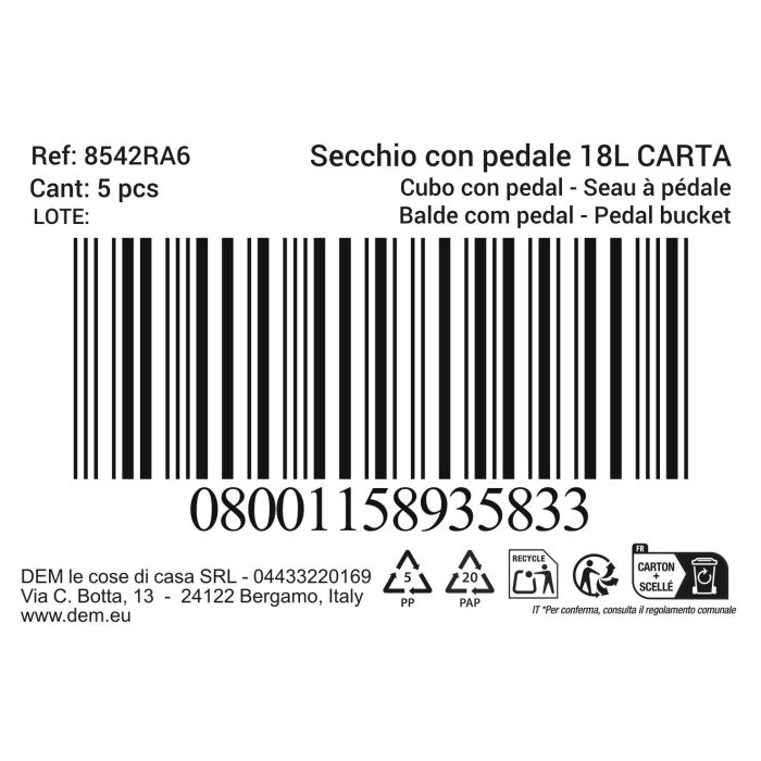 Cubo Con Pedal 18L Ecoponto Papel/Carton (5 Unidades) 1 Cubo Con Pedal 18L Ecoponto Papel/Carton (5 Unidades) 1