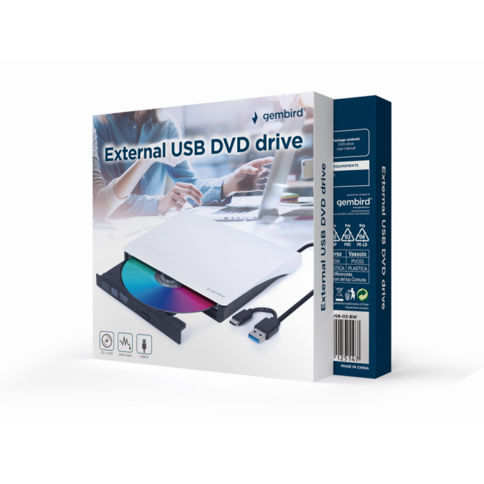 Gembird DVD-USB-03-BW unidad de disco óptico DVD±RW Negro, Blanco Gembird DVD-USB-03-BW unidad de disco óptico DVD±RW Negro, Blanco