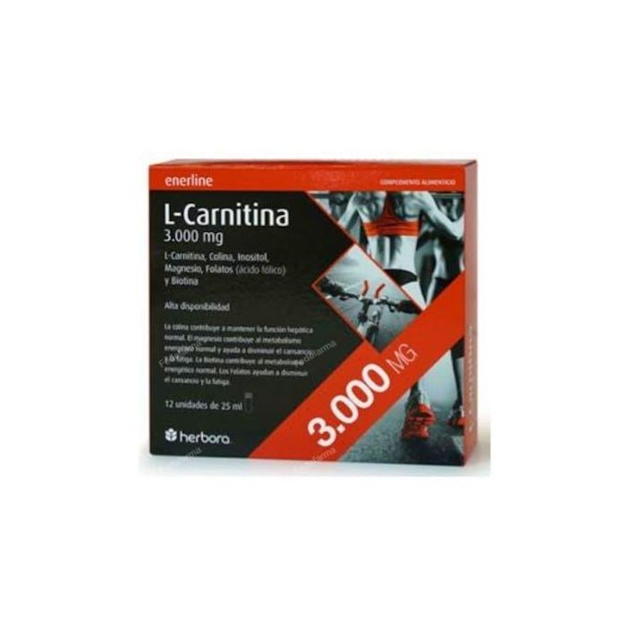 HERBORA L-Carnitina 3000mg Solución Líquida con Colina e Inositol Sabor Naranja 12 Ampollas
