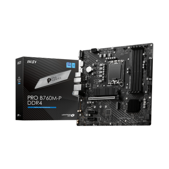 MSI PRO B760M-P Placa Base Intel B760 LGA 1700 DDR4 4800MHz 4 DIMM PCIe 4.0 M.2 micro ATX 2.5G Ethernet MSI PRO B760M-P Placa Base Intel B760 LGA 1700 DDR4 4800MHz 4 DIMM PCIe 4.0 M.2 micro ATX 2.5G Ethernet