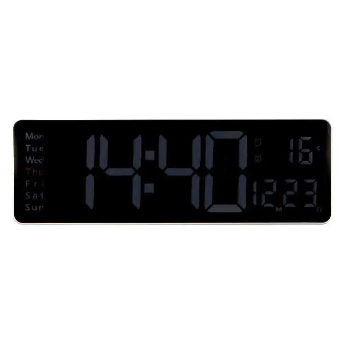 Q-connect Reloj Digital de Pared y Sobremesa con Temperatura, Mando a Distancia y LED Ajustable 387x32x130 mm 1