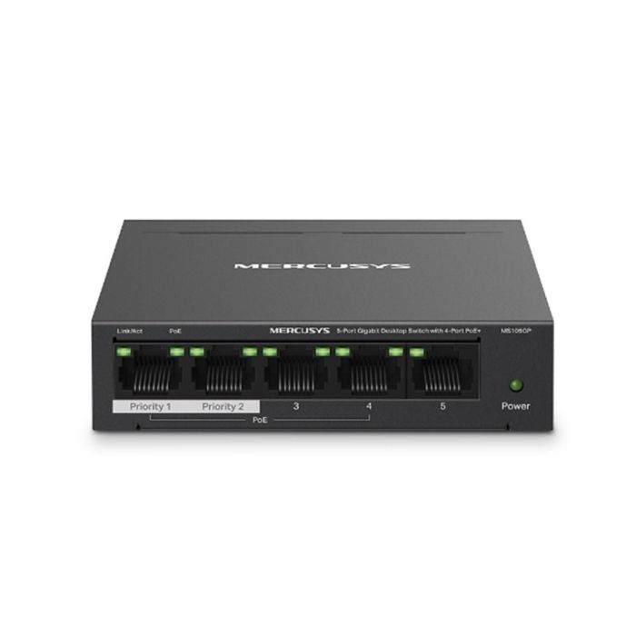 Mercusys MS105GP Switch Gigabit Ethernet de 5 puertos con Energía sobre Ethernet (PoE) para Redes - Color Negro y Montaje en Pared Mercusys MS105GP Switch Gigabit Ethernet de 5 puertos con Energía sobre Ethernet (PoE) para Redes - Color Negro y Montaje en Pared