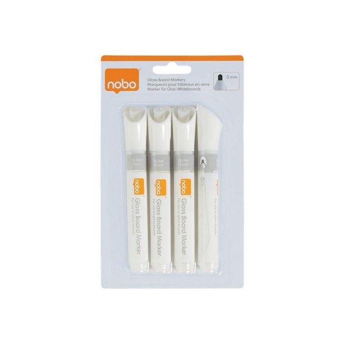 Rotul.Pizarra Nobo Cristal Blanco Blister De 4