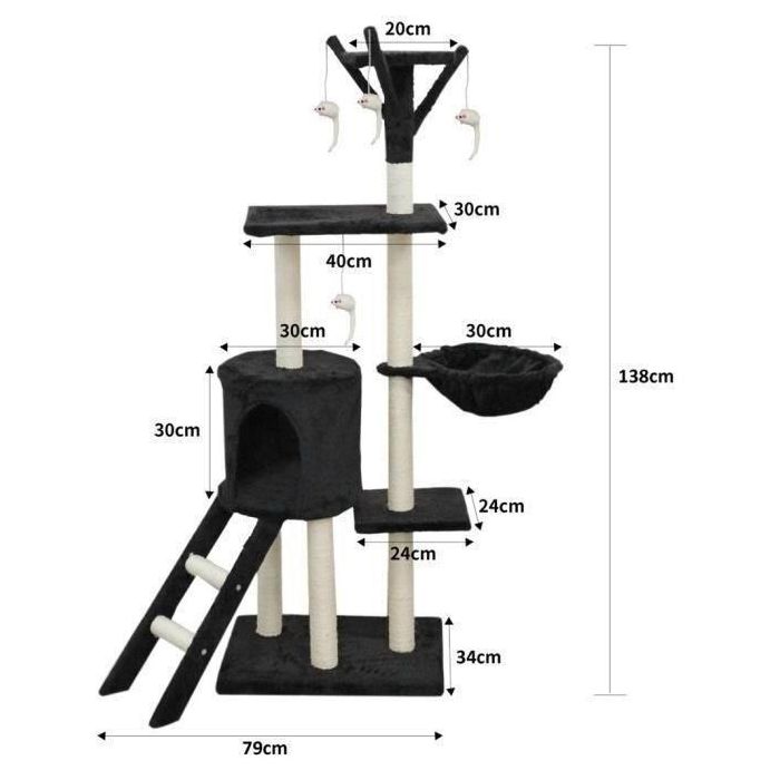 JIPSY ALC14 Árbol para gatos mediano, con nicho y percha, 3 plataformas, Negro, 79x34x138 cm 2 JIPSY ALC14 Árbol para gatos mediano, con nicho y percha, 3 plataformas, Negro, 79x34x138 cm 2