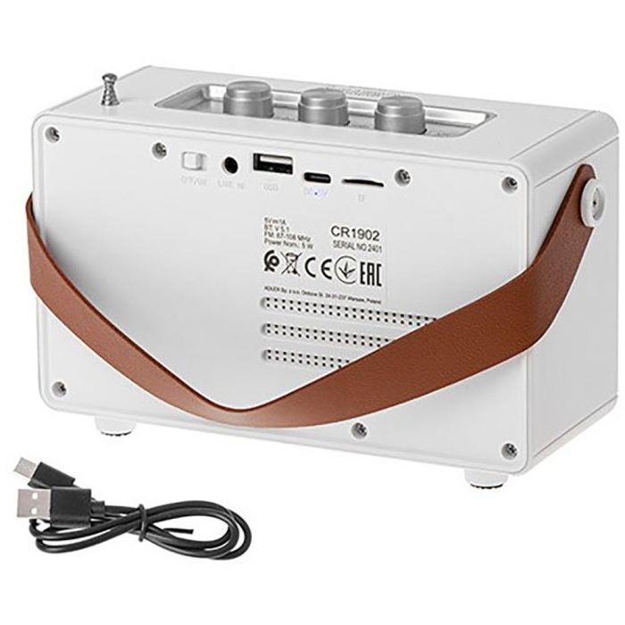 Radio fm recargable con bluetooth cr 1902 blanca, 16 x 7 x 10,5 cm 3