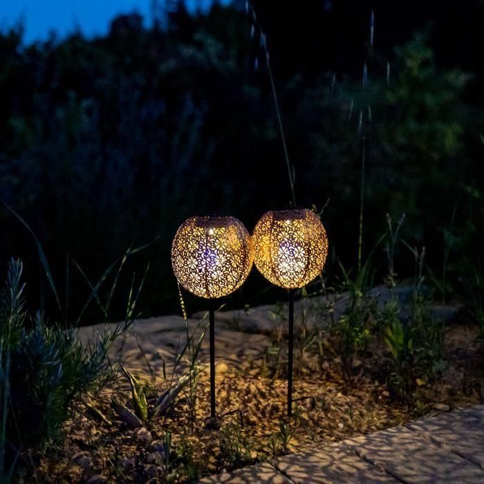 Conjunto de 2 balizas solares para plantar - LUMISKY - AGADIR - H45 cm - Estilo oriental - LED blanco cálido 2 Conjunto de 2 balizas solares para plantar - LUMISKY - AGADIR - H45 cm - Estilo oriental - LED blanco cálido 2