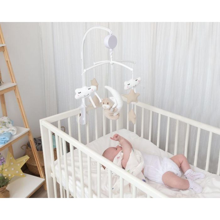 KioKids Móvil Musical de Cuna con Osito, Nubes y Estrellas | Cuerda | Beige | +0 Meses | Colección Dolci Amici 1