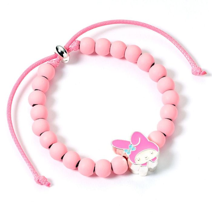 THE CARAT SHOP Pulsera My Melody Hello Kitty, Ajustable, Charm Esmaltado Nácar, Cuentas Rosa Mate, Aleación de Zinc