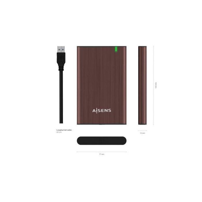 Aisens ASE-2525BWN - Caja Externa para Disco Duro 2.5" USB 3.0 (USB3.1 GEN1) SATA III sin Tornillos, Aluminio Marrón 3