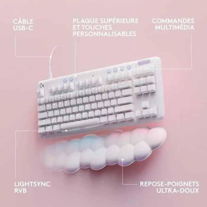 Logitech G Teclado para juegos G713 Mecánico Táctil con cable GX Brown Reposamuñecas Niebla Blanca 5