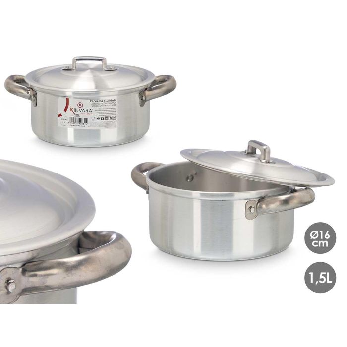 Cacerola de Aluminio Kinvara 16 cm 1,5L - Plata, Apto Gas/Horno/Lavavajillas (10 Unidades) Cacerola de Aluminio Kinvara 16 cm 1,5L - Plata, Apto Gas/Horno/Lavavajillas (10 Unidades)