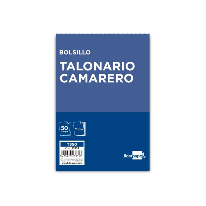 Talonario Liderpapel Camarero Bolsillo Original Y 2 Copias 350 10 unidades 1