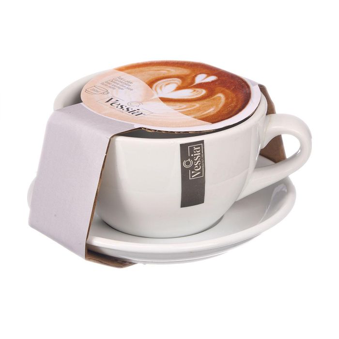 Vessia Taza de Café y Plato de Porcelana Blanca 350 ml - Taza 13.8x11x6.8 cm, Plato 14.5x14.5x2.2 cm (24 Unidades) 1 Vessia Taza de Café y Plato de Porcelana Blanca 350 ml - Taza 13.8x11x6.8 cm, Plato 14.5x14.5x2.2 cm (24 Unidades) 1