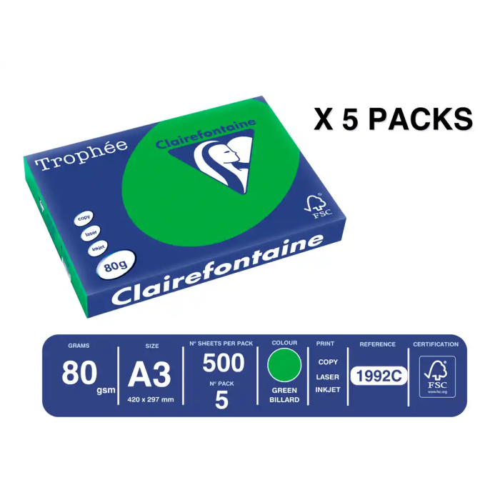 Trophee Papel Color A3 80gr Verde Intenso Paquete 500 Hojas 1