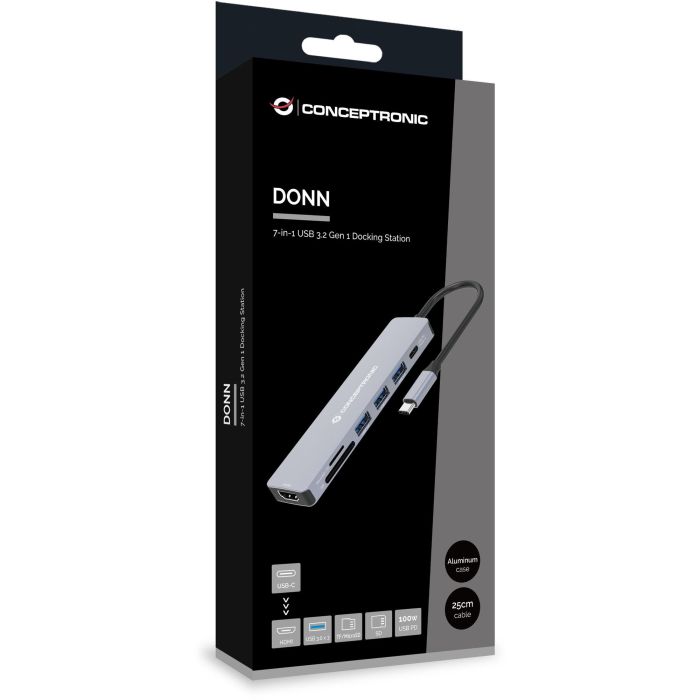 Conceptronic Docking USB-C 7in1 1xHDMI 4K 3xUSB-A 3.0 1xLECTOR SD/Micro SD 1xUSB-C Alimentacion 100W 3