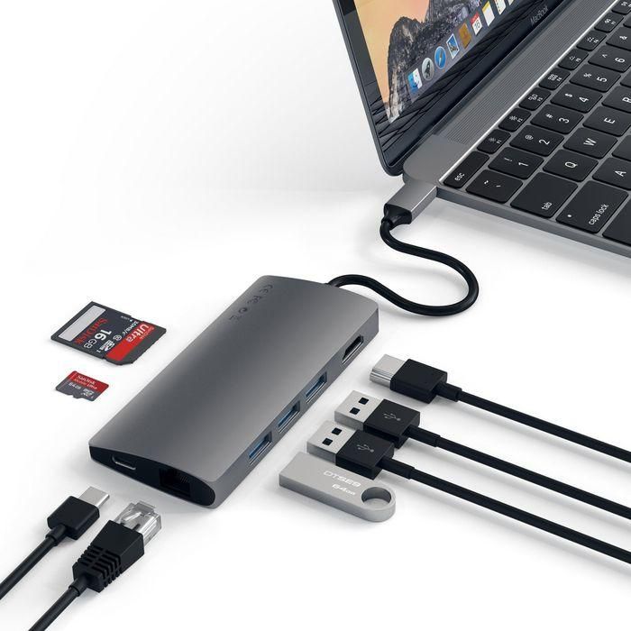 Satechi V2 Adaptador Multi-Puerto USB-C con Ethernet Gigabit, HDMI 4K, Lector Micro SD, Carga PD 49W - Aluminio para MacBook Pro 4
