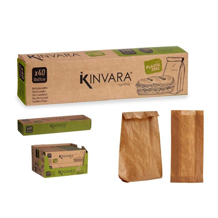 Kinvara Bolsa de Papel para Bocadillo, 40 Unidades, 12x27 cm, Kraft, con Pegatinas Cierra Fácil (10 Unidades) Kinvara Bolsa de Papel para Bocadillo, 40 Unidades, 12x27 cm, Kraft, con Pegatinas Cierra Fácil (10 Unidades)