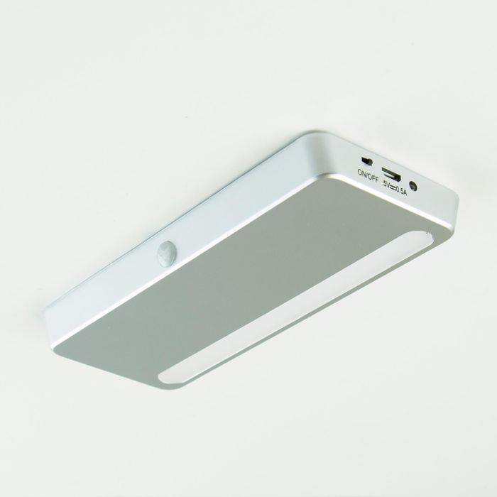 Emuca Luminaria LED Kraz recargable por USB con sensor de movimiento, Luz blanca natural 4.000K, Plástico, Gris metalizado 2