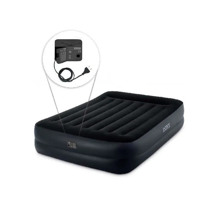 Intex 64124ND - Colchón Hinchable para 2 Personas Dura-Beam Plus con Inflado Eléctrico, Almohada Descanso Elevado, Fiber-Tech, 203 cm