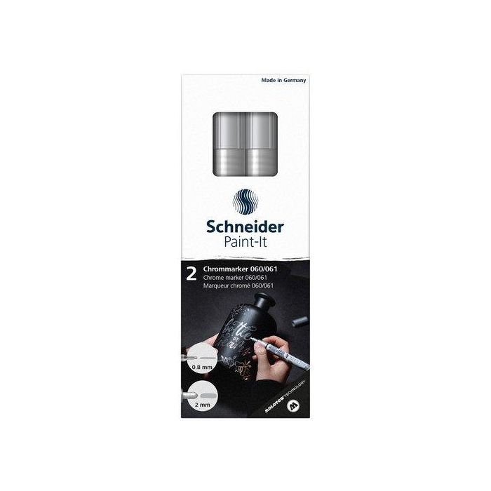 Schneider Rotulador Metálico Cromado Paint-It 2 Chrome, efecto espejo, puntas 0.8 mm y 2 mm, estuche de 2 unidades