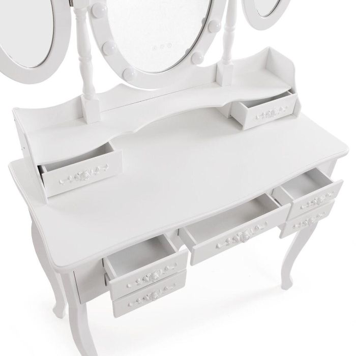 Tocador Blanco Versa con Taburete y Luces LED, 40x90x144 cm 6 Tocador Blanco Versa con Taburete y Luces LED, 40x90x144 cm 6