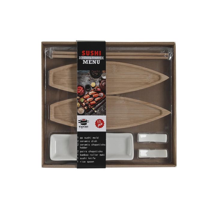 DKD Home Decor Set de 8 Cuencos para Sushi Bambú y Cerámica Natural Blanco 5 x 2 x 8 cm 3
