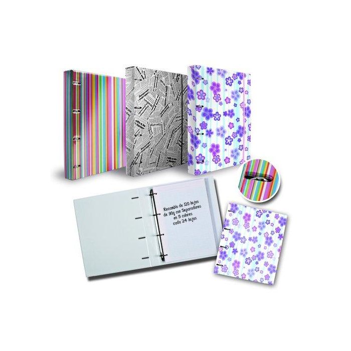 Carpebloc Iberplas Carton Forrado Fashion A4 4 An.25Mm Con Rec.120 Hj. 90 Gr. News Paper (Set de 6)