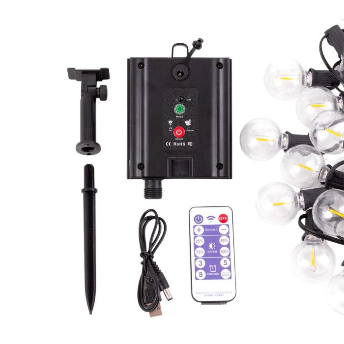 Cadena Luces Solares LED G40 25 Bombillas 2700K 9.5M [HO-CAD-25-SOL-WW]