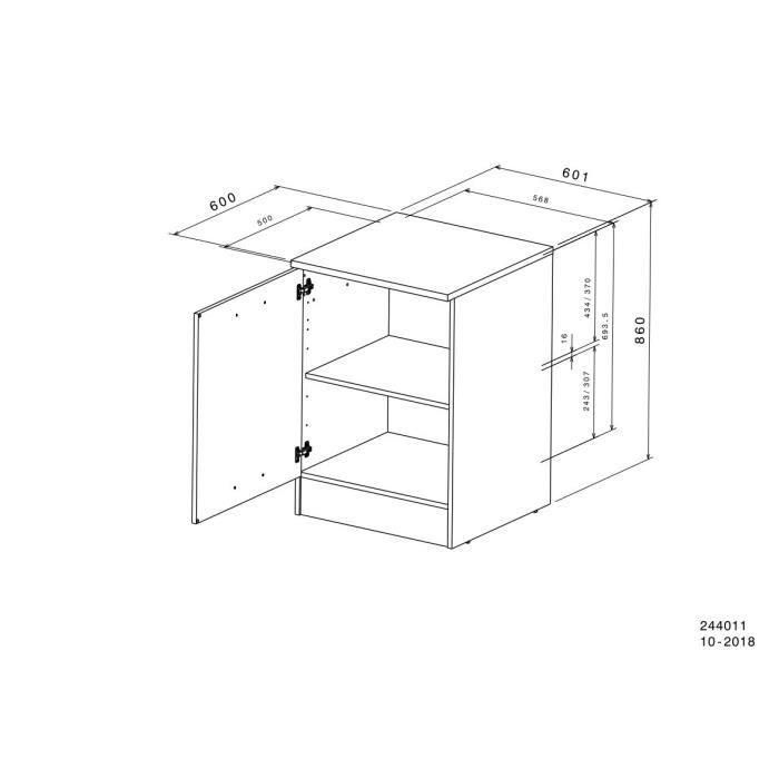 Oslo muebles bajos 1 puerta + tableta + plan - decoración blanca mate - l 60 x d 60 x h 86 cm 4 Oslo muebles bajos 1 puerta + tableta + plan - decoración blanca mate - l 60 x d 60 x h 86 cm 4