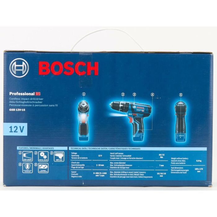 Bosch Professional GSB 12V-15 - Taladro destornillador de impacto 06019B6901, sin batería 4 Bosch Professional GSB 12V-15 - Taladro destornillador de impacto 06019B6901, sin batería 4