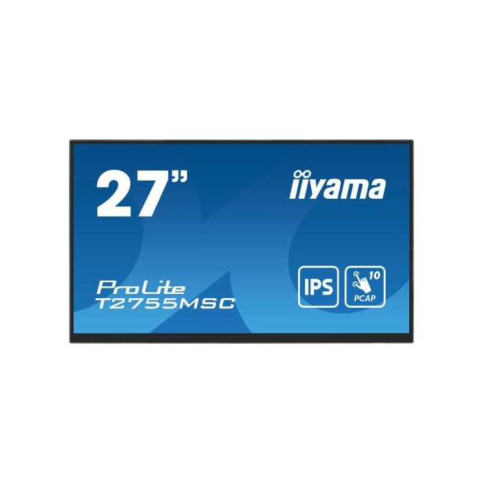 Iiyama Monitor Táctil 27" IPS Full HD 1920x1080, 10 Puntos Táctiles, HDMI, DisplayPort, USB Hub, Altavoces, Webcam y Micrófono Integrados, Soporte (T2755MSC-B1)