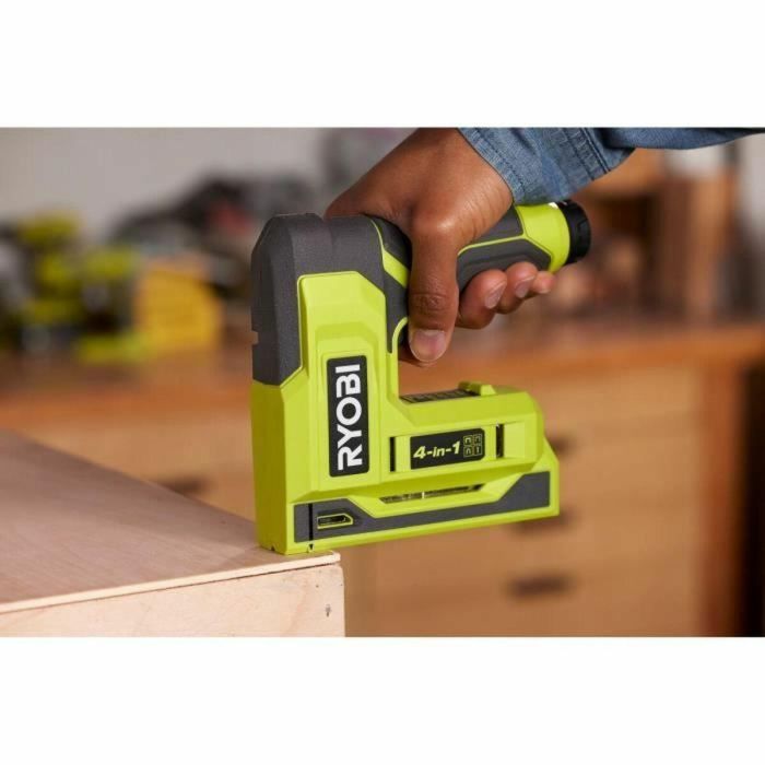 Ryobi AAAOA89485 Grapadora 4V Grapas 6-14mm Clavos 18G hasta 15mm con 1100 Grapas T50 y 250 Clavos 18G 6