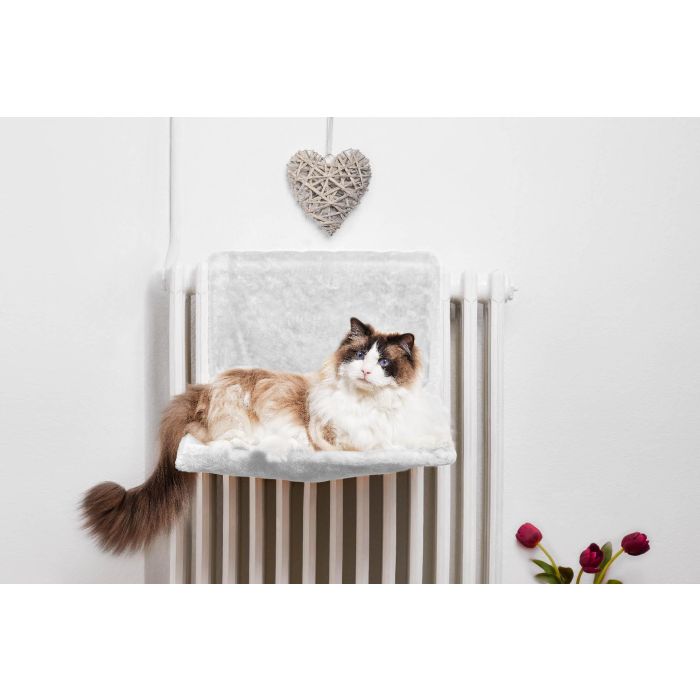 Gloria Hamaca para Gatos Bora Bora para Radiador 45x26x31 cm Blanco, Funda Extraíble Lavable, Soporta hasta 15 kg