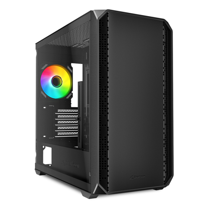 Sharkoon MK2 RGB Caja Micro Torre ATX Negra, Cristal Templado, 2 Ventiladores Preinstalados, USB-C, para PC Gaming, Oficina y Multimedia