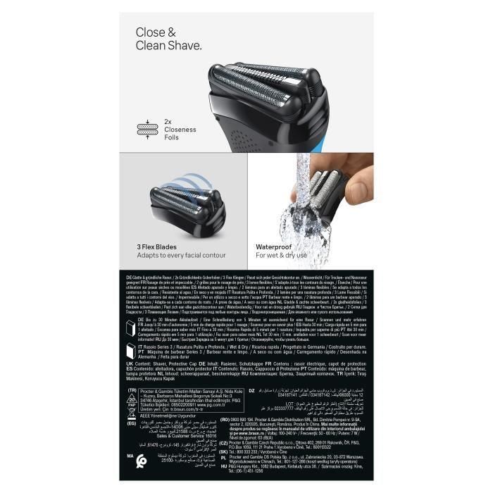 Braun Afeitadora Eléctrica Serie 3 BRA8700216735667 Azul/Negra - 30 min Batería, Carga Rápida 5 min 5