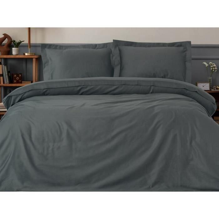 Juego de cama - 1 funda nórdica 220 x 240 cm + 2 fundas de almohada 60 x 60 cm - 100% algodón satén - Antracita 3 Juego de cama - 1 funda nórdica 220 x 240 cm + 2 fundas de almohada 60 x 60 cm - 100% algodón satén - Antracita 3