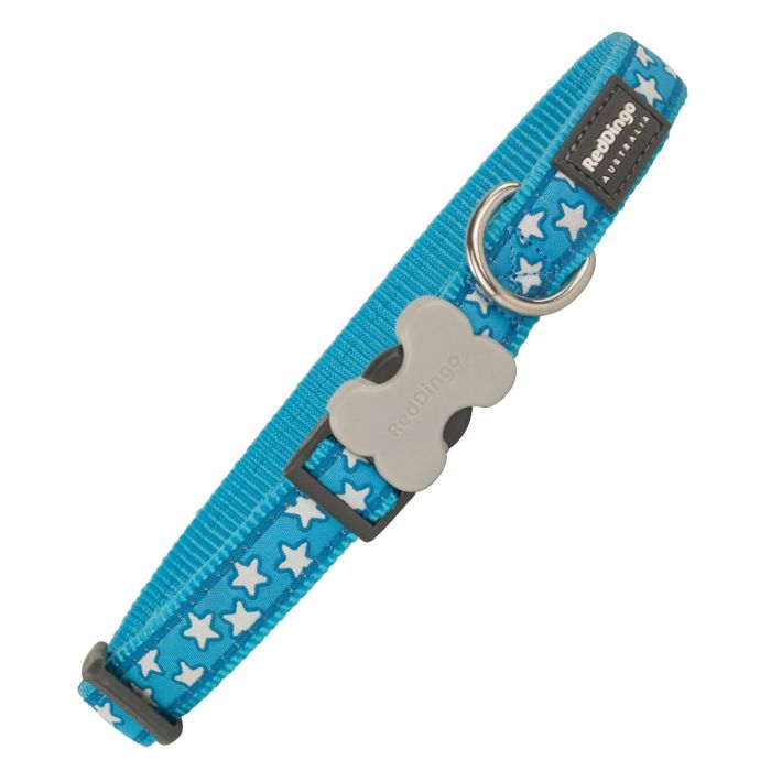 Red Dingo Collar para Perro Estrellas Blanco y Turquesa Ajustable Cómodo Hebilla Fuerte Nylon Anilla Inoxidable 15mm x 24-36cm