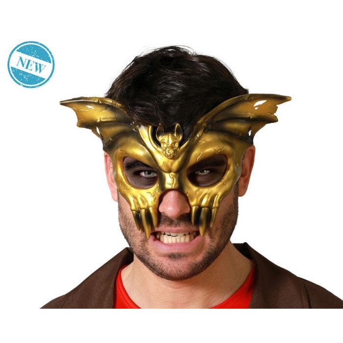 Antifaz Murciélago Dorado Metalizado con Detalles Góticos para Disfraz de Halloween o Fiesta de Máscaras