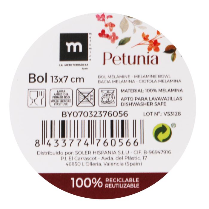 Bol de melamina Petunia 13x7 cm brillo - La Mediterranea (24 Unidades) 1 Bol de melamina Petunia 13x7 cm brillo - La Mediterranea (24 Unidades) 1