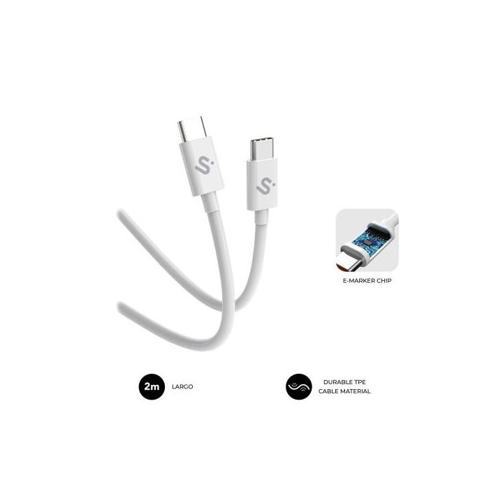Subblim SUBCAB-C10011 Cable Plus USB-C a USB-C 100W Carga Rápida 480Mbps USB 2.0 E-Marker Trenzado 2m Blanco 0 Subblim SUBCAB-C10011 Cable Plus USB-C a USB-C 100W Carga Rápida 480Mbps USB 2.0 E-Marker Trenzado 2m Blanco 0