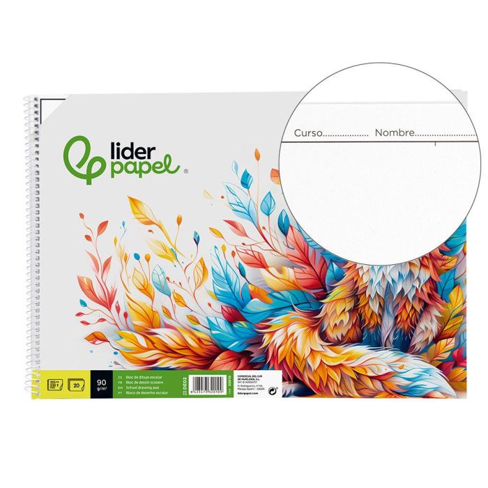 Bloc Dibujo Liderpapel Escolar Espiral 230x325 mm 20 Hojas 90 gr-M2 Con Recuadro