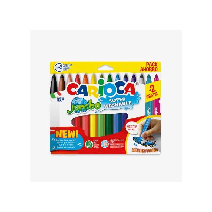 Carioca Rotuladores Jumbo Super Lavables Estuche 12+2 Ud Gratis