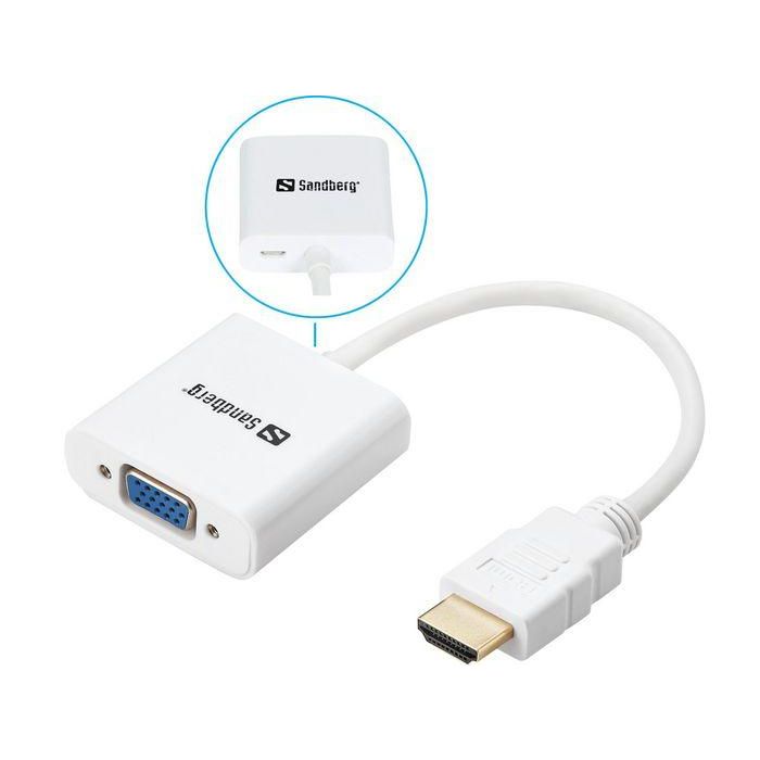 Sandberg Convertidor HDMI a VGA para Conectar Dispositivos Modernos a Pantallas Antiguas | Oficinas, Reuniones y Presentaciones