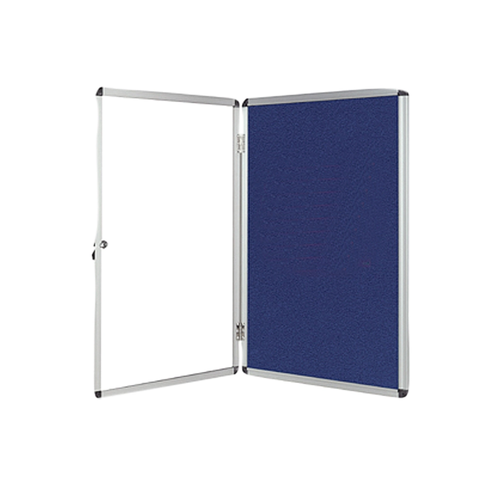 Q-connect Vitrina de Anuncios Mural Grande en Fieltro Azul con Puerta y Cerradura, Marco de Aluminio, 120x90 cm 1