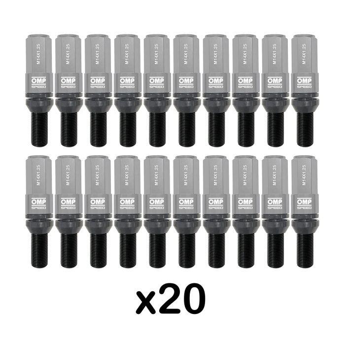 Omp OMPS09971404 Juego 20 Tornillos Rueda Aluminio M14x1.25 Llave 17-19 Largo 28mm Protector Gris 4
