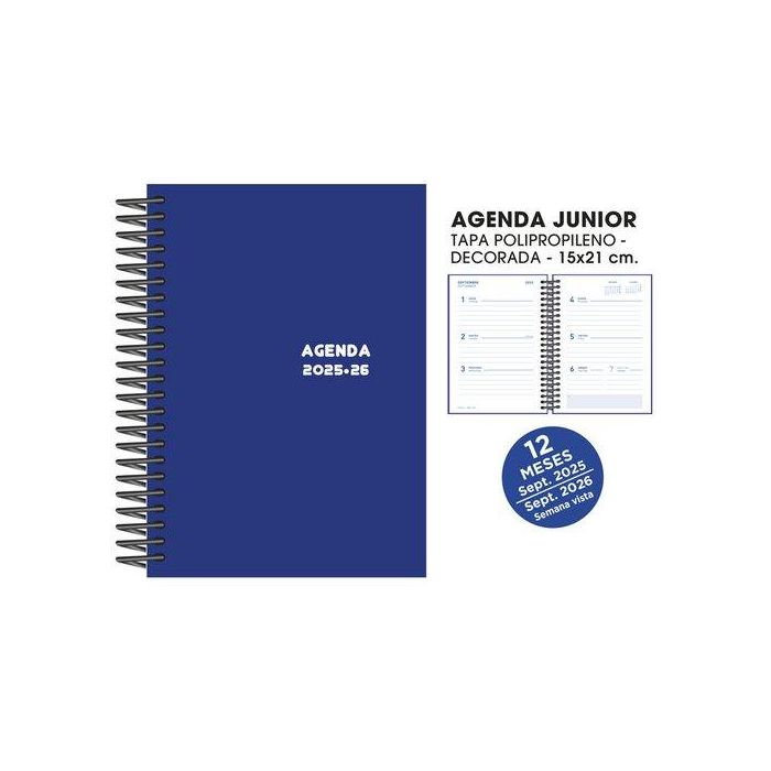Agenda Escolar (2025-26) Senfort Junior Espiral Tapa Pvc 150X210 S/V Azul