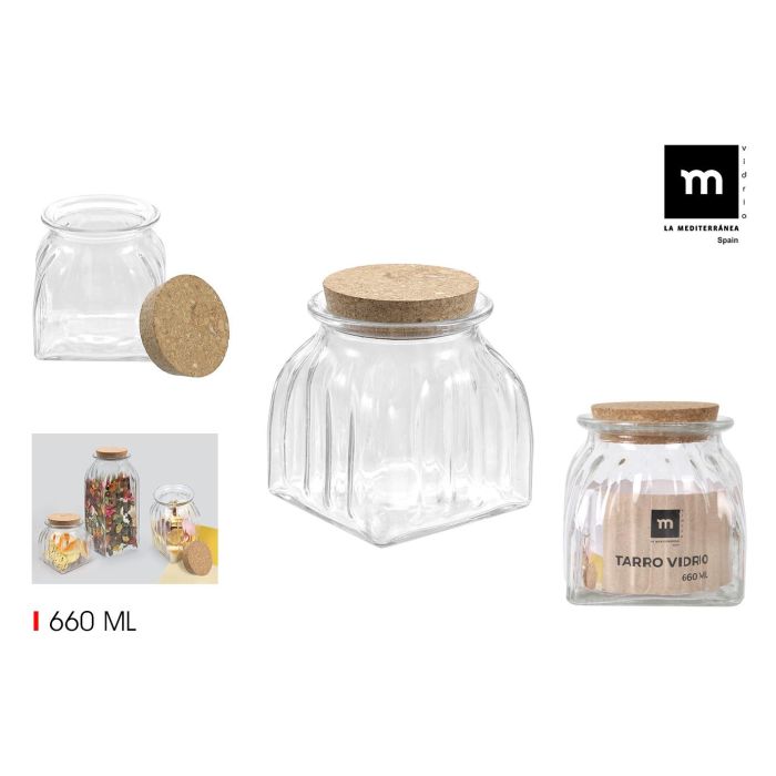 Tarro de vidrio con líneas y tapón de corcho 660 ml - La Mediterranea (24 Unidades) Tarro de vidrio con líneas y tapón de corcho 660 ml - La Mediterranea (24 Unidades)
