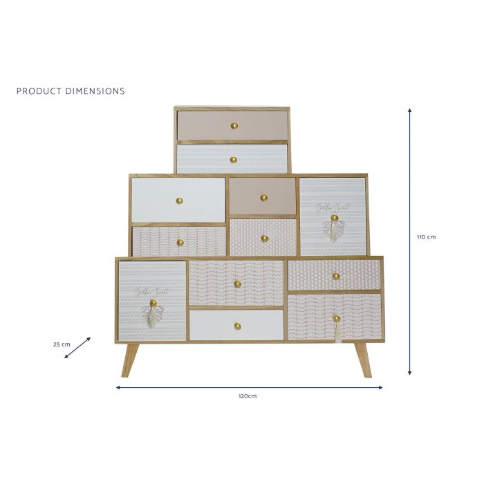 DKD Home Decor Buffet Scandi Golden 19, 12 Cajones, Madera Paulownia, Natural Dorado, 120x110x25 cm 5